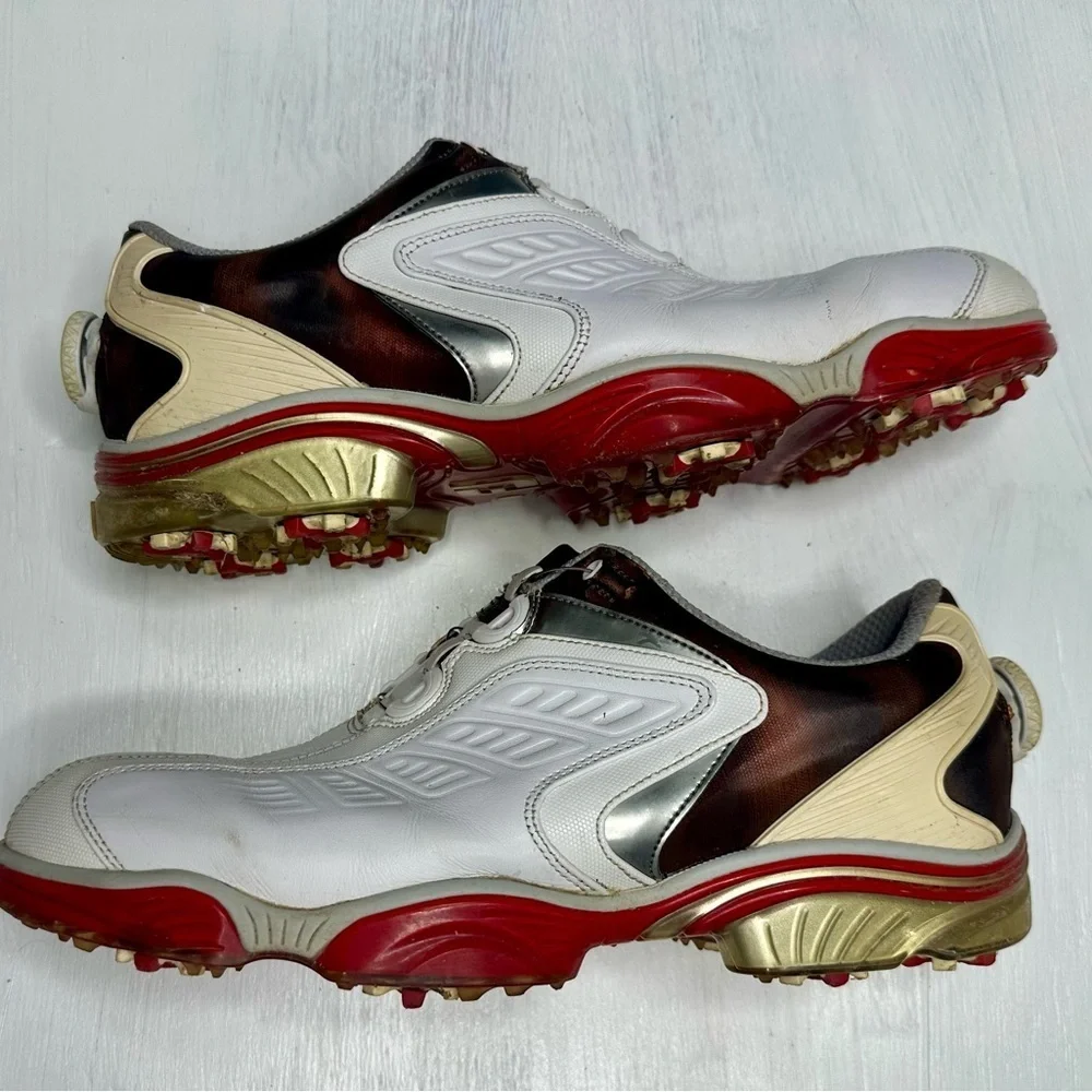 FootJoy FJ Sport BOA 53224 Men’s Golf Shoes 9.5M White Red Brown Spiked